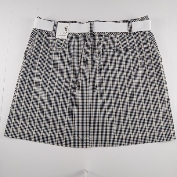IZOD Golf Classics Belted Skort Women's Size 10 Black Tan White Plaid Pockets - Picture 3 of 8